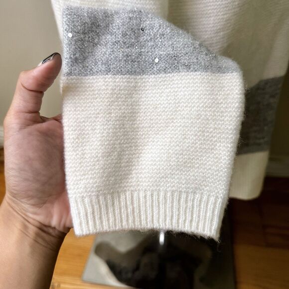 Talbots Women’s Wool Blend Turtleneck Long Sleeve Sweater Sequin Stripe Gray M - Picture 11 of 16